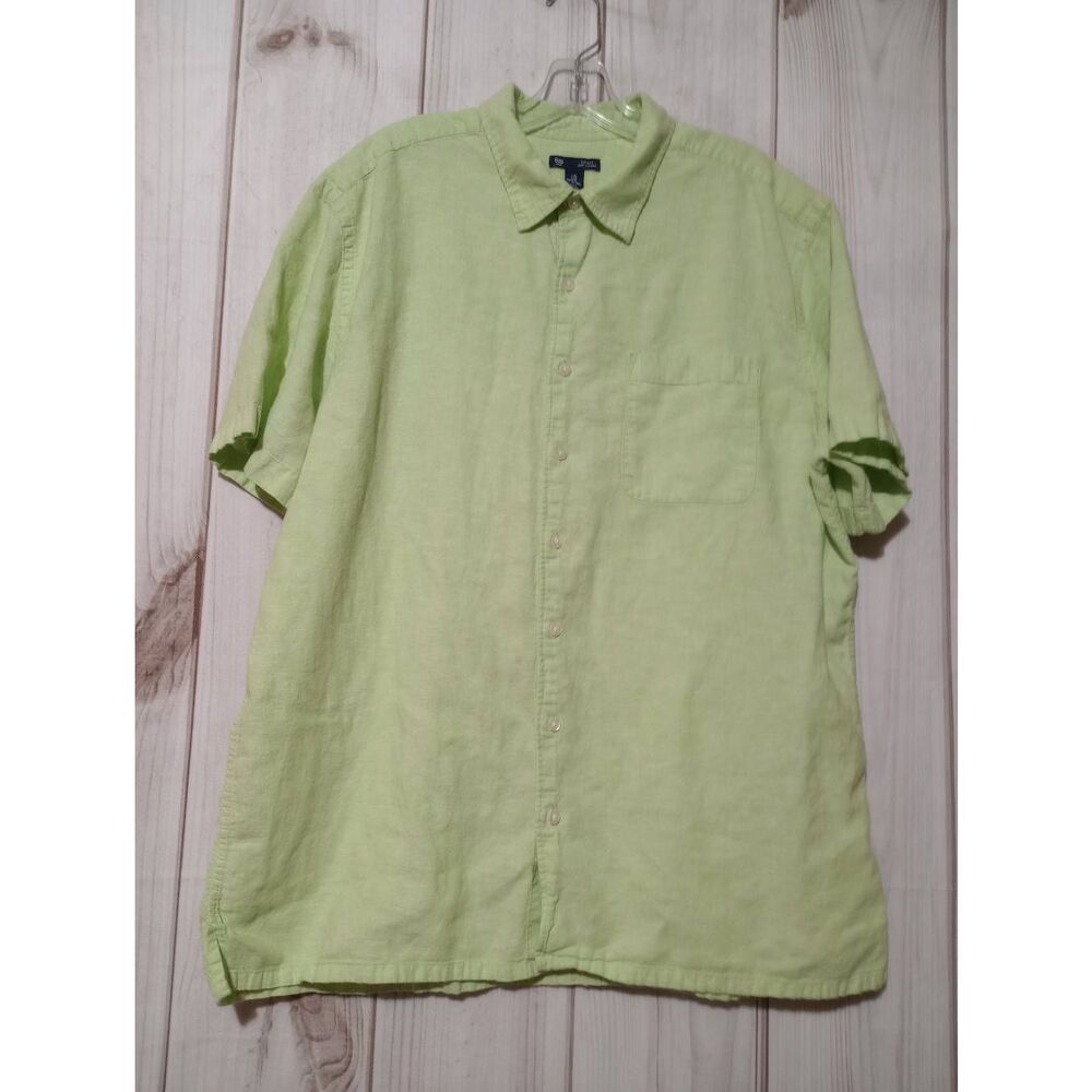 Gap Shirt Men's Extra‎ Large Green Button Front Linen Blend